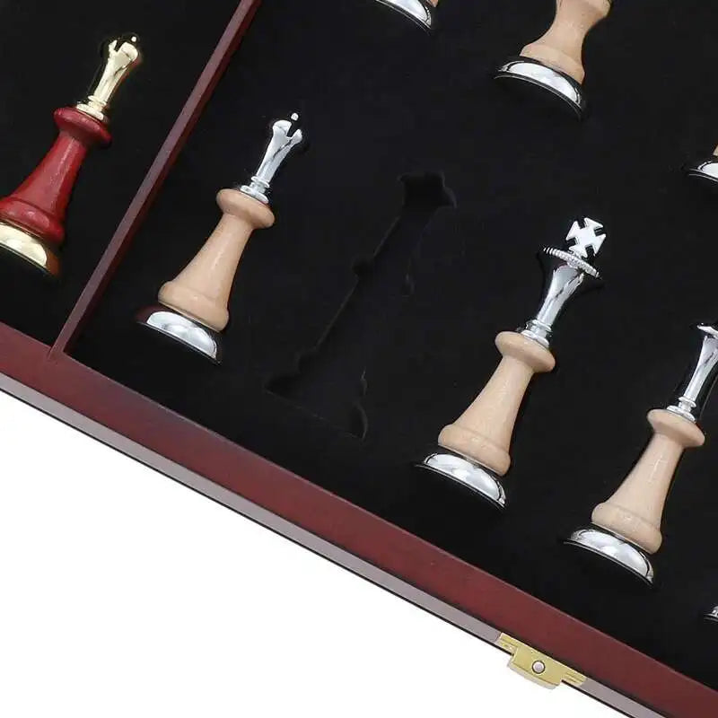 Extra-large chess 45cm/ 17.7-inch wooden folding chessboard high-end metal large zinc alloy + pieces gift - 1 set