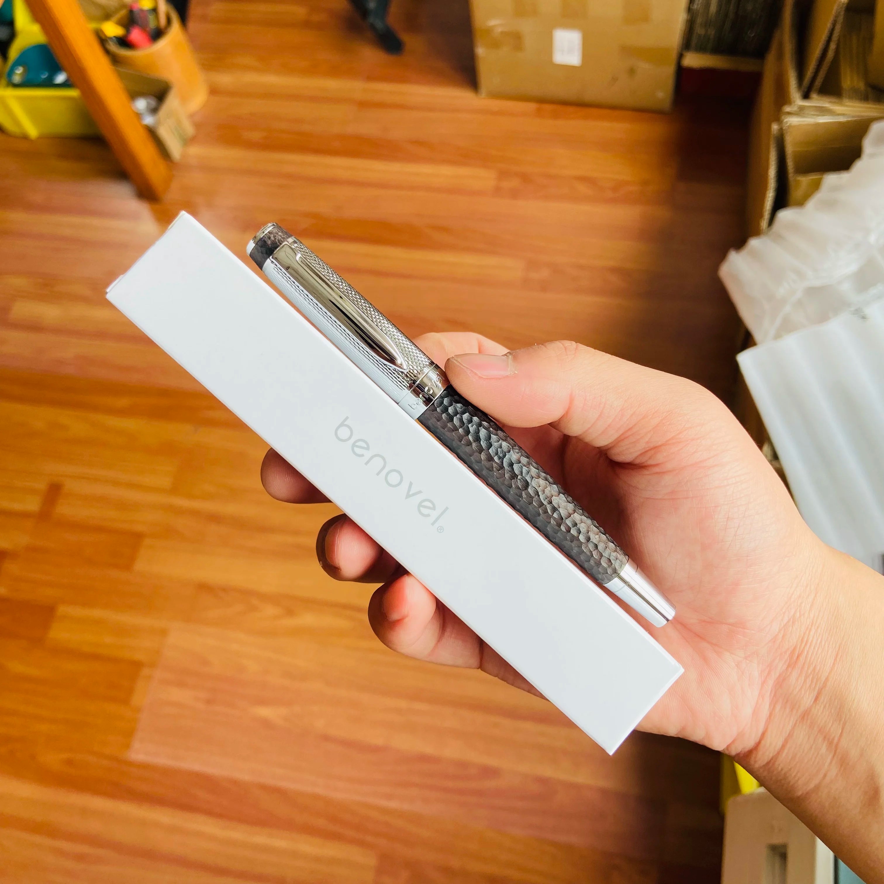 Benovel ebony hammered wood hand carved fountain pen schmidt nib office business writing stationery gift