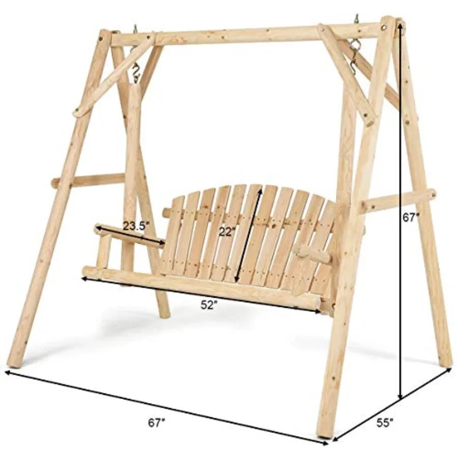 Porch swing outdoor wooden aframe for 2 person rustic hardwood chair patio garden yard 6.5’ bench adult senior toddler