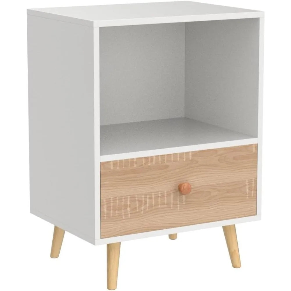 Nightstands set of 2 night stand with drawer and open storage shelf bedside tables solid wood legs end table side