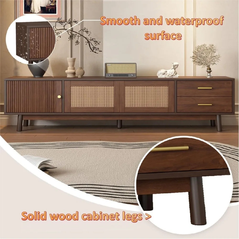 Brown tv stand with storage walnut for 63’’ tvs up to 80 inch,mid-century modern television power - united states