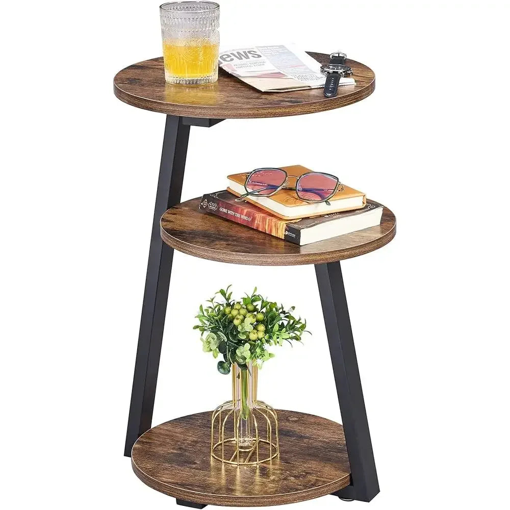 Round end table with 3 tier shelves metal frame small accent side nightstand living room coffee plant stand - united