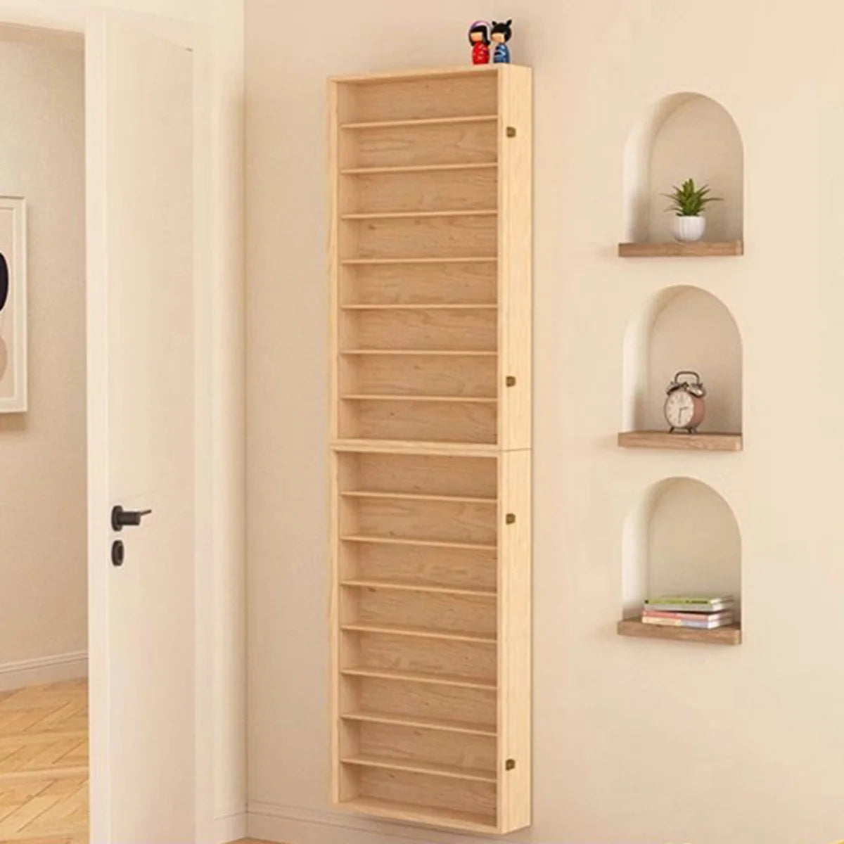 6-layers wood display shelf toy storage solid wall mounted figurine collection box cabinet for living room bedroom