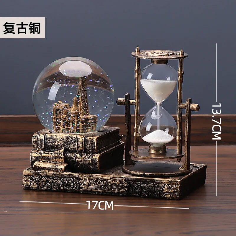 Creative retro tower flowing sand glass crystal ball desktop ornament collectible birthday gift for friends - copper