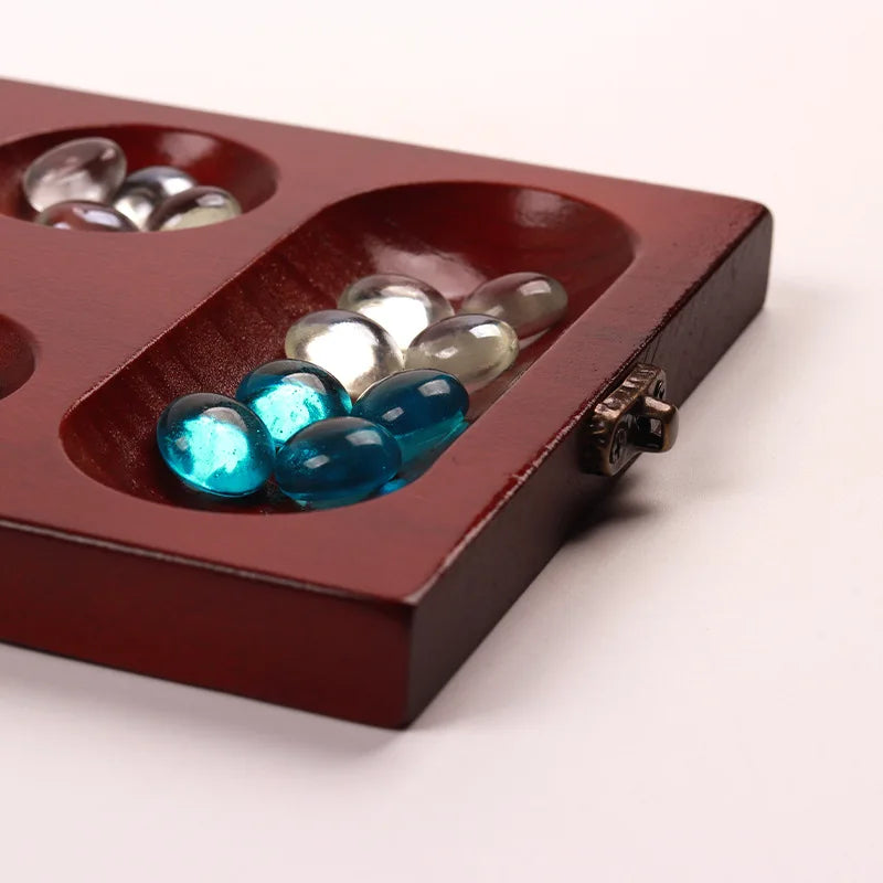 Chestnut pine foldable mancala board game - fun classic table with wooden for adults & kids