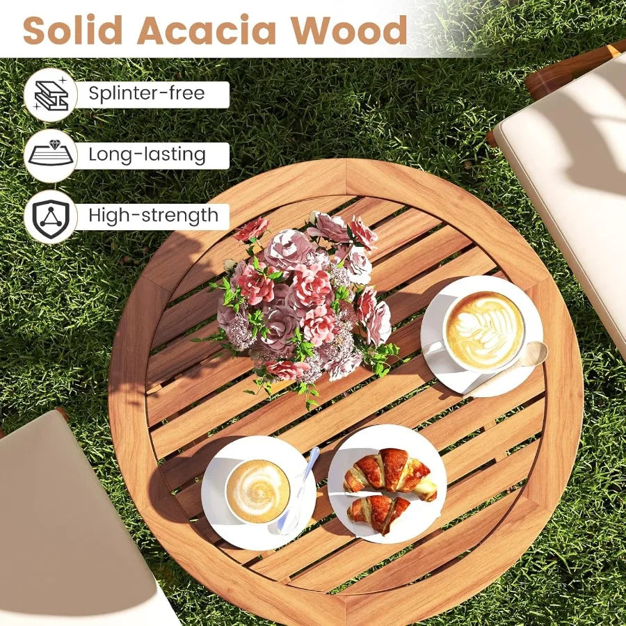 3 pieces acacia wood patio bistro set folding outdoor table and chairs with cushions furniture for porch - united states