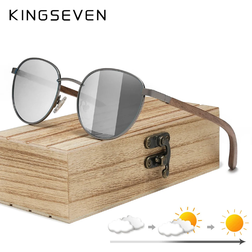 Kingseven round walnut wooden sunglasses for men polarized uv400 protection lens retro eyewear women handmade vacation