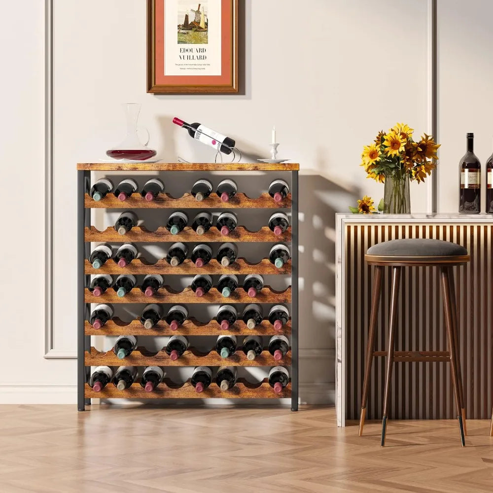 Freestanding wooden wine storage shelf 56-bottle capacity stackable for living room use - united states / b0bwcjd532