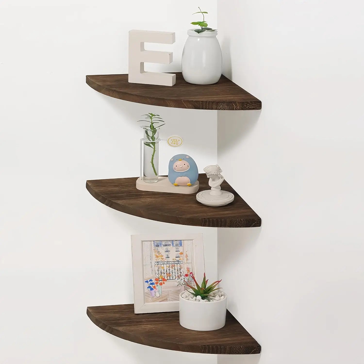Corner wall shelves wood floating with cable raceway mount storage display for tv accessories monitor sp - united