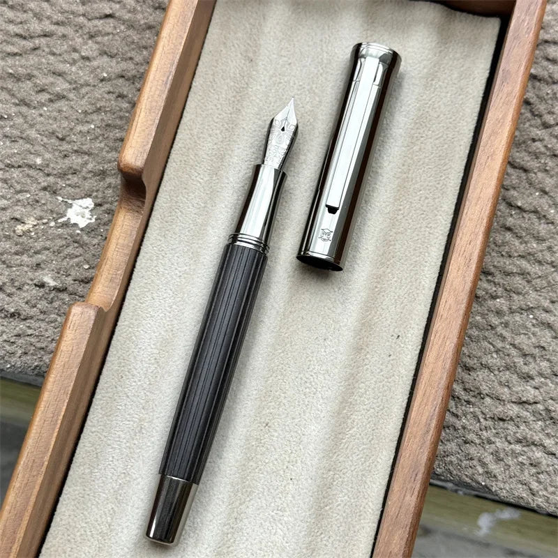 Lovely hongdian 1866 balck wood fountain pen soft elastic 6# blade nib writing ink school office supplies gifts pens