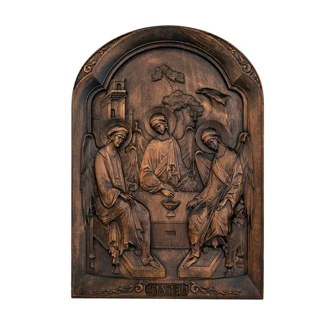 Religious home catholic holy trinity wood carving family wall decor - retro / 35cm - (christian)
