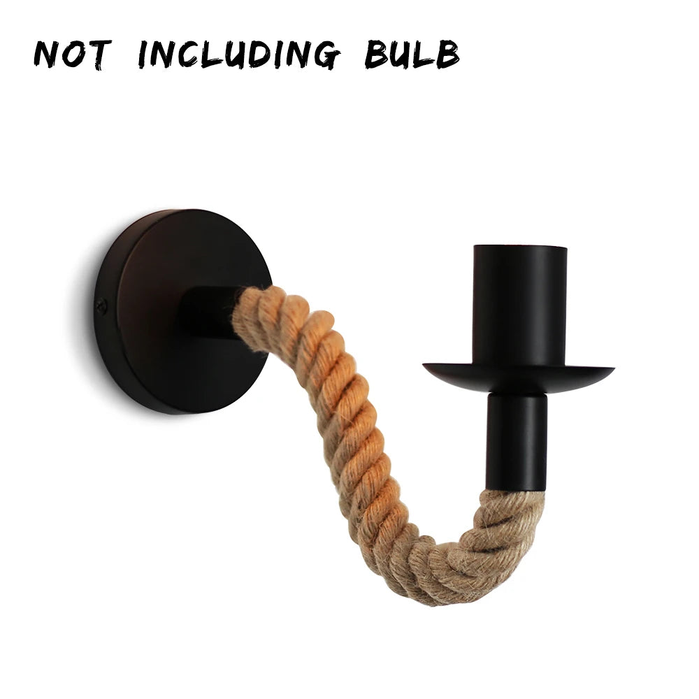 Hemp rope wall lamps 85v-265v garden light retro wooden kinkiety na sciane home decor sconse for living room - 03