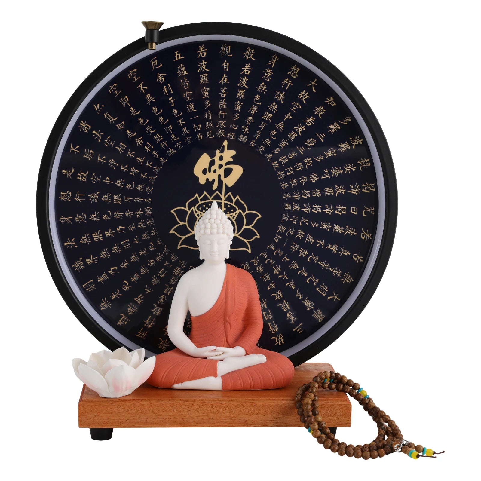 Buddha statue decoration ceramic with circle led lamp for decor white/red/yellow/blue 11.8*4.7*13in - red / united