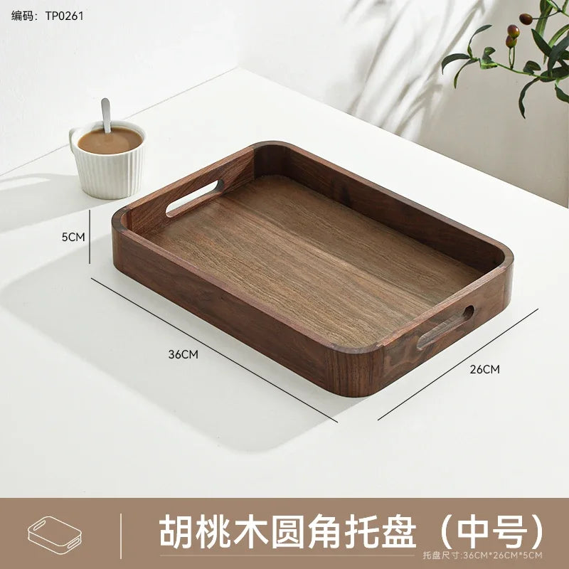 Wooden food tray walnut tea deluxe serving home tableware storage accessories coffee dessert snack - a 36x26x5cm
