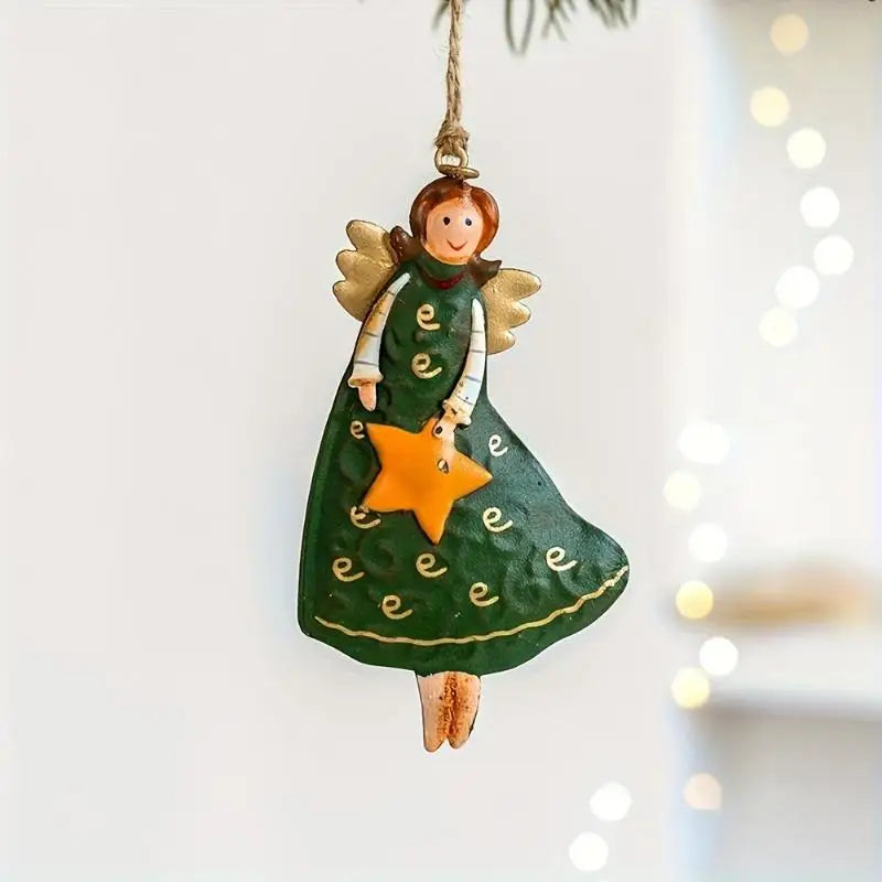 4pcs/set vintage angel fantasy wooden christmas tree ornament set home new year gift xmas decor hanging - multicolor
