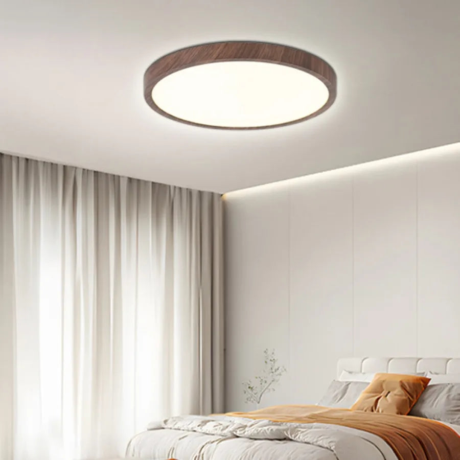 Modern led wood grain ceiling lamp circular ultrathin walnut wood bedroom living room restaurant balcony aisle home