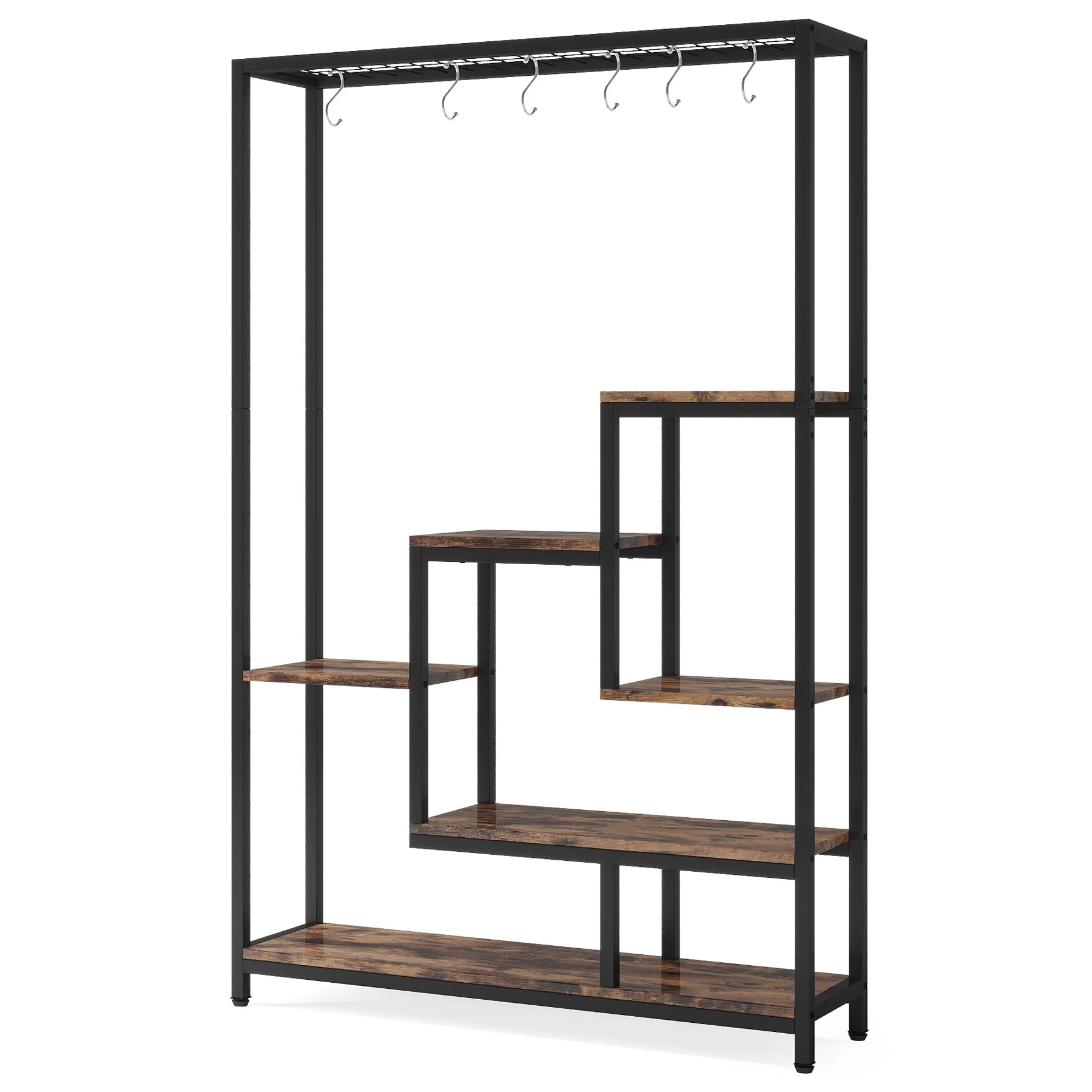 Tribesigns 5 tiers tall indoor plant stand 70.9 inches large metal shelf with 10 pc s hanging hooks for garden - brown