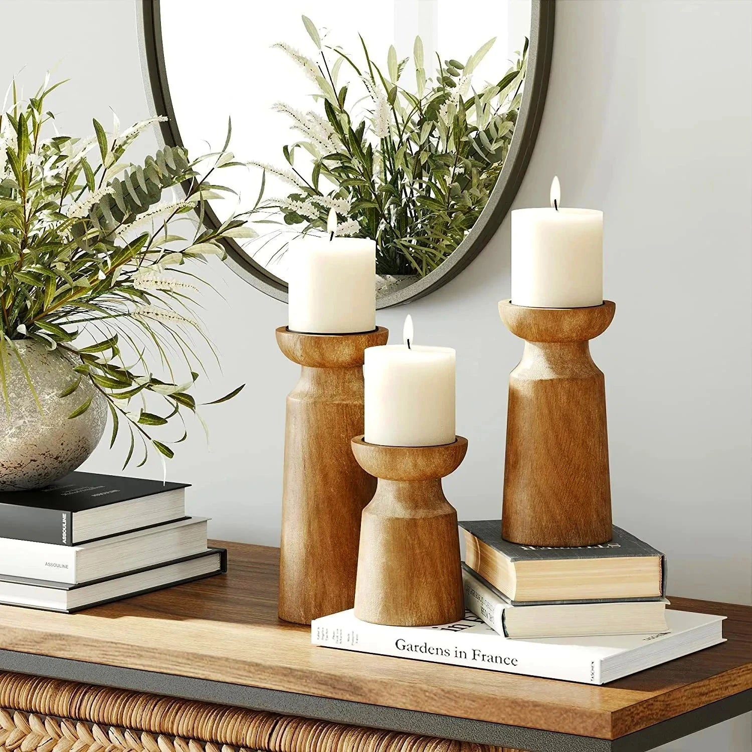 Vintage handmade wooden candle holders dining tables,weddings parties romantic desktop decorations solid wood crafts