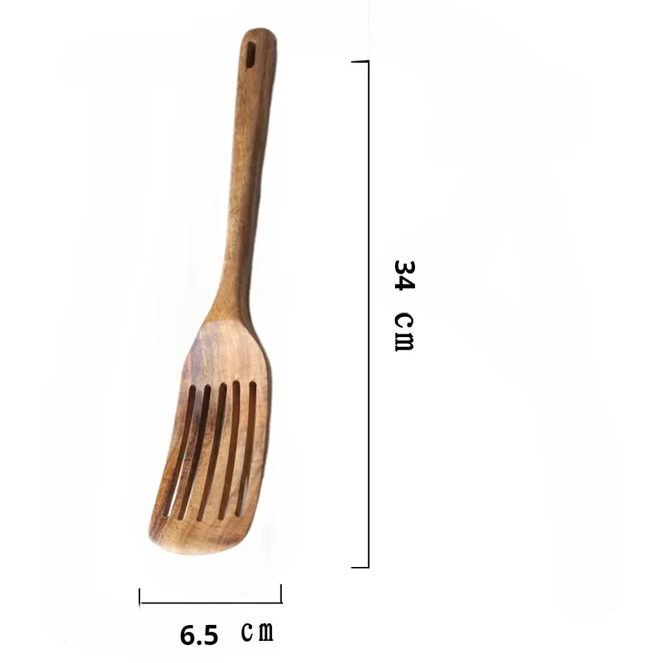Wooden spoon natural tableware teak wood nanmu super long cooking kitchen utensils for tools - leaky shovel k