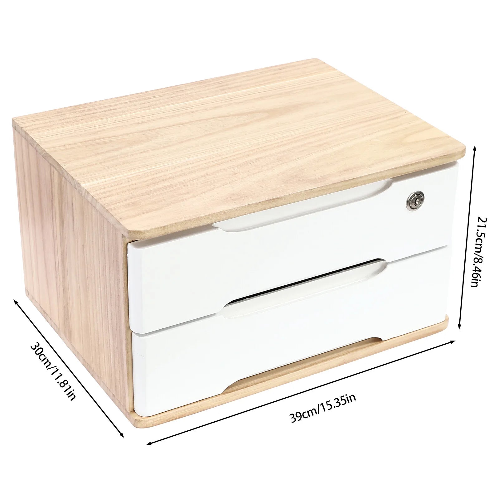 2 tiers wooden desktop storage box organizer with lockable drawers office & home - united states
