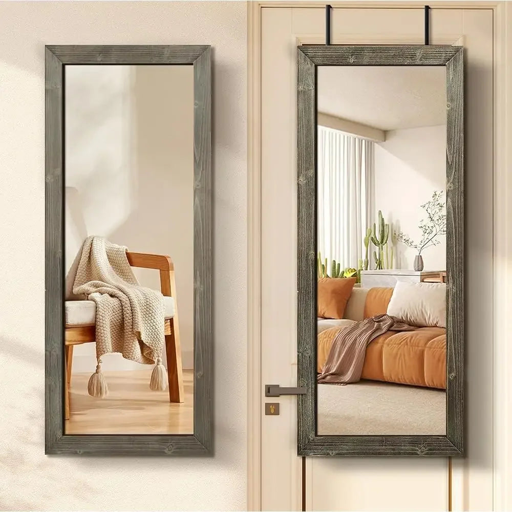 Over the door mirror full length wooden frame wall mount leaning perfect bathroom bedroom living room safety glass