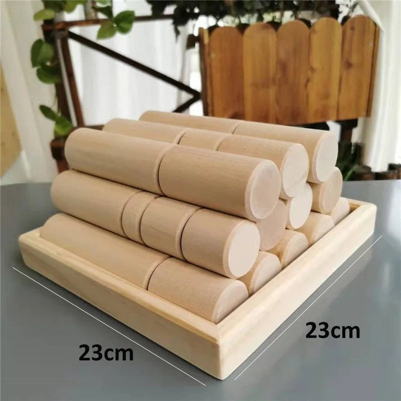 Kids large wood building rollers pastel blocks stain lime stacking cylinders forest trees rings educational creative