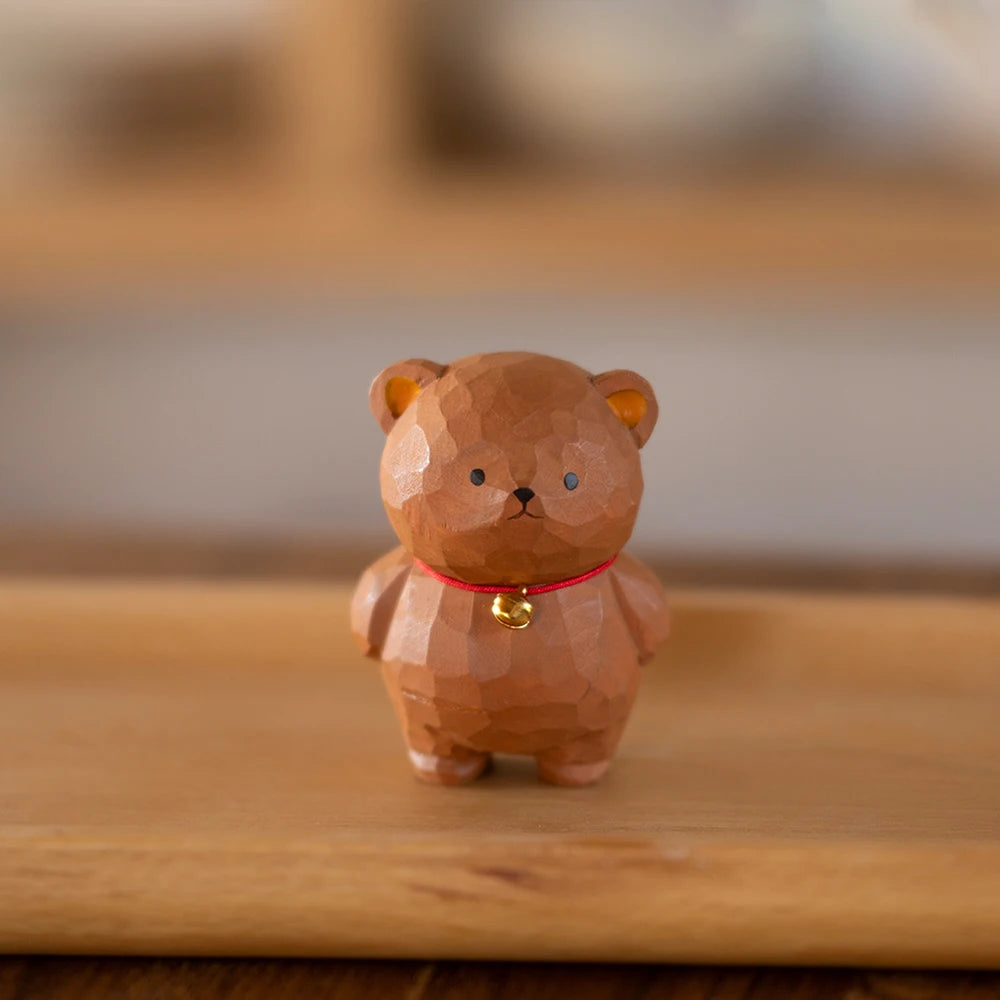 Christmas decorations bear cub handcrafted wood carving home decorations desk accessories room decor handmade ornaments