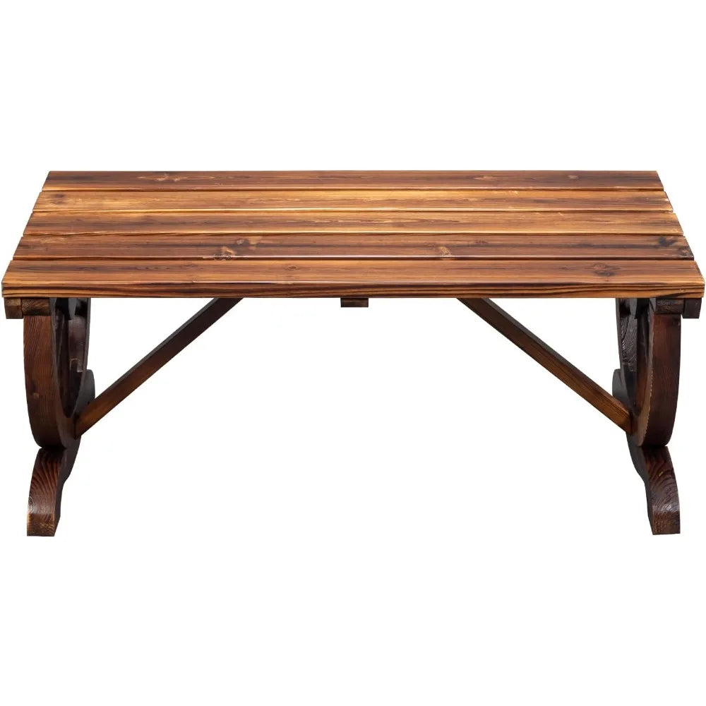 Outvita wooden garden bench outdoor rustic wagon wheel with carbonized finish & fir construction for porch backyar
