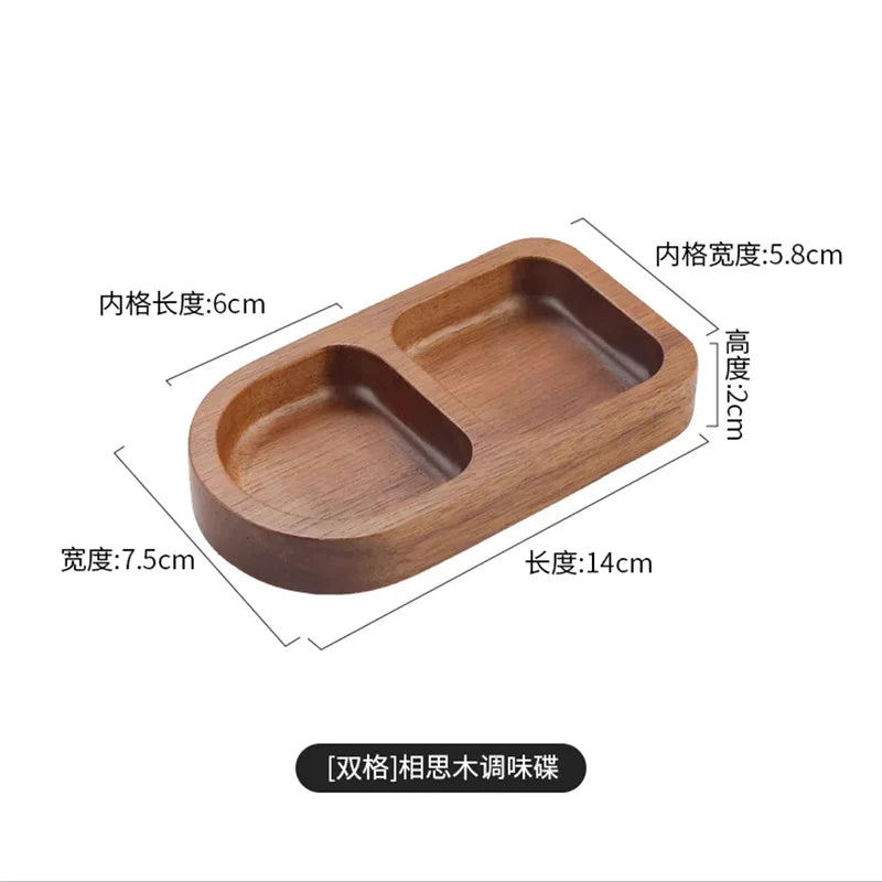 Solid wood rectangle tray 2/3 grid condiment plate breakfast food sushi bread dessert sauce kitchen dinner seasoning