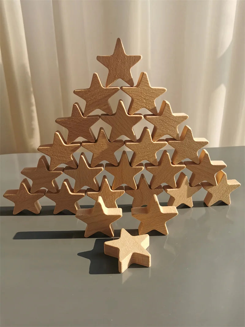 Rainbow wooden stacking star heart blocks pastel nordic beech moon clound open-ended play - game