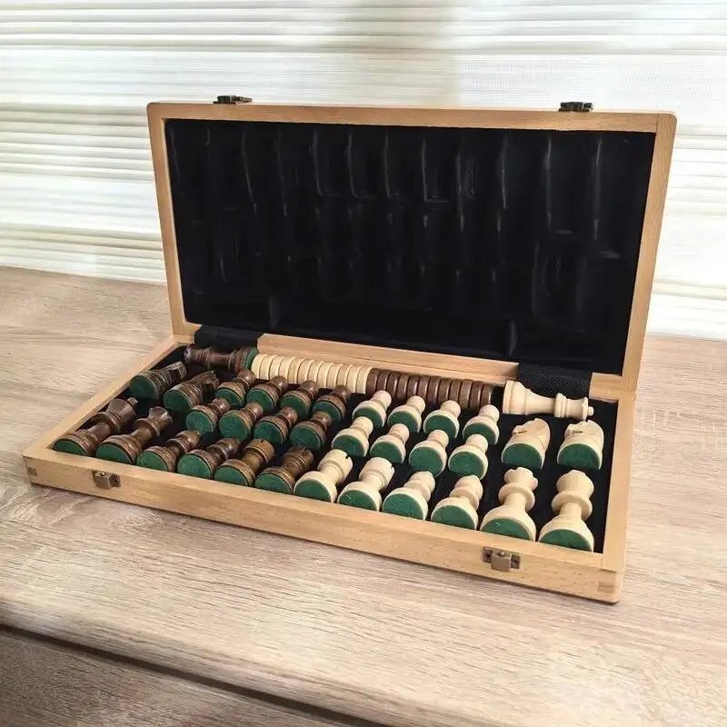 Large size wooden chess and checkers 39 * 2.5cm/15 0.98inch with weighted pieces -2 extra queens -24 - chess