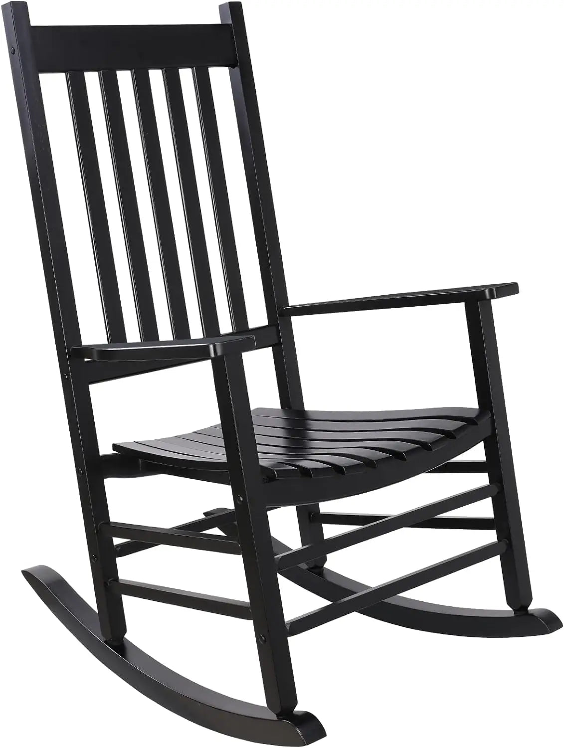 Wooden patio rocking chair with high back for outdoor indoor garden balcony,porch rocker - black / united states