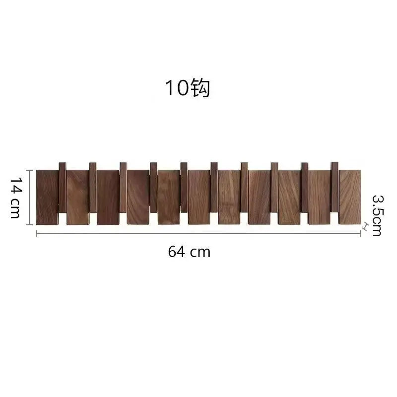 Wood coat rack wall mount hanger keys beech walnut door hook hat organizer porch entry home decor - walnut-10 hooks