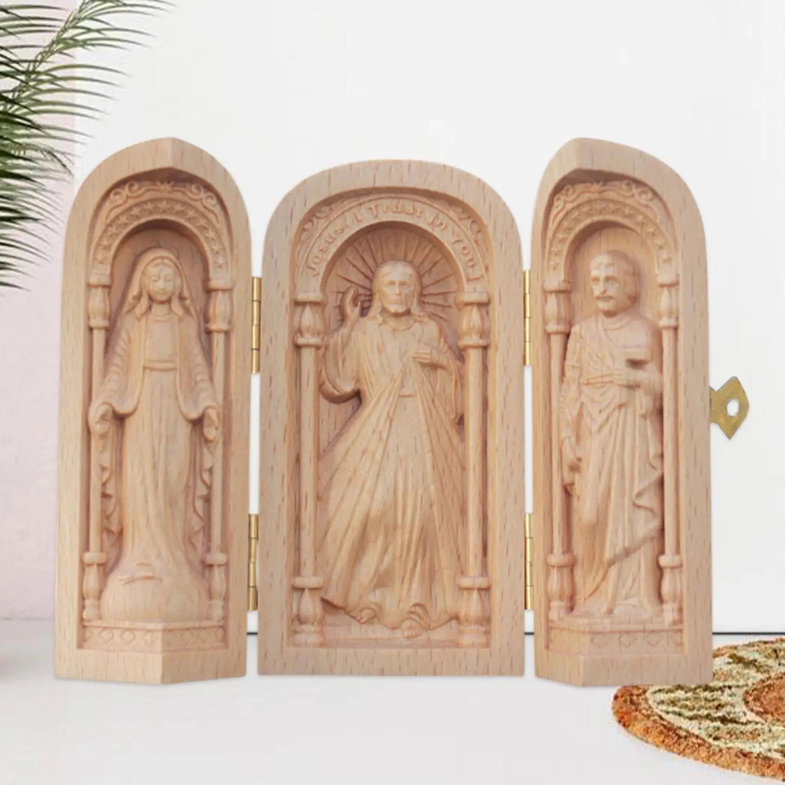 Catholic wooden statue home prayer ornament for cabinet decor centerpiece - religious (christian)