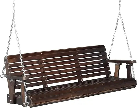 Upgraded patio wooden porch swing for courtyard & garden heavy duty 880 lbs chair bench with hanging chains outdoors