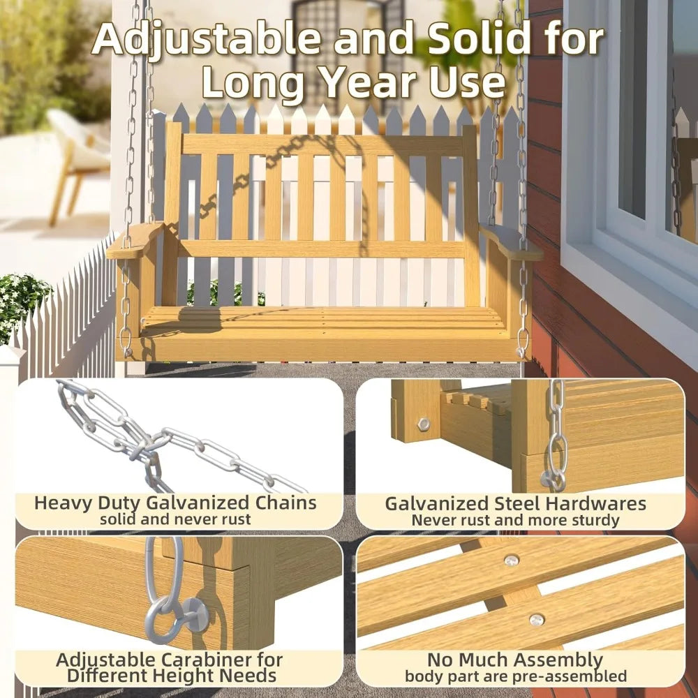 Patio wooden porch swing bench for courtyard & garden heavy duty 800 lbs chair with hanging chains outdoors yar