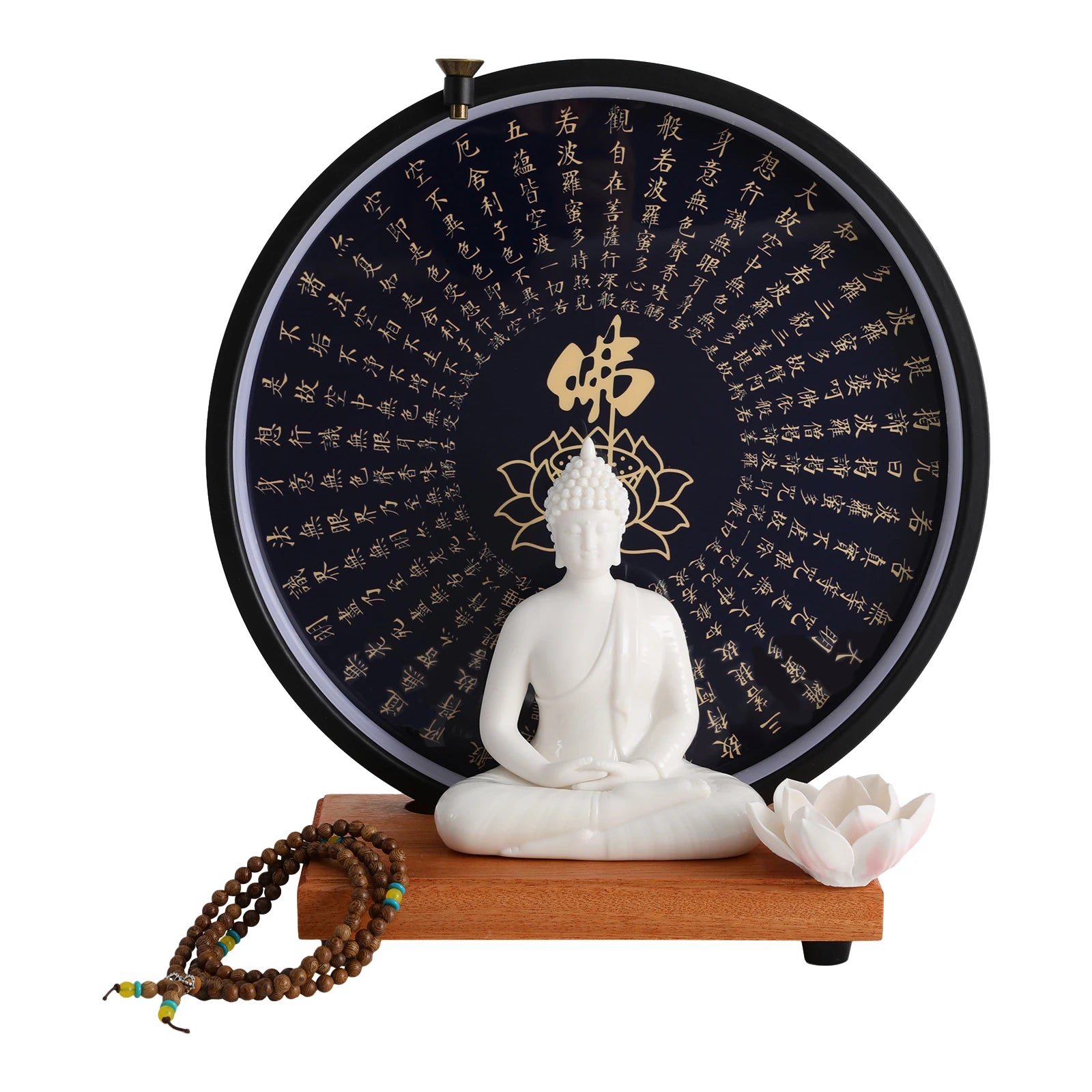 Buddha statue decoration ceramic with circle led lamp for decor white/red/yellow/blue 11.8*4.7*13in - white / united