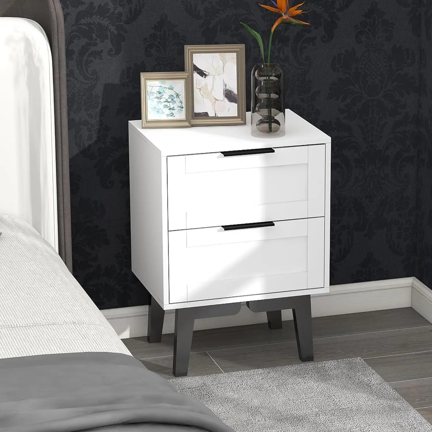 Modern black night stand with drawer mid century wooden nightstand bedside table end storage for bedroom 22 inch bed