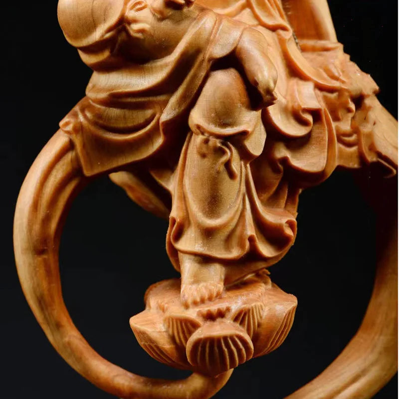Wooden guanyin buddha bodhisattva statue hand-carved buddhism figure home room office feng shui 7.07 in - 1 - religious