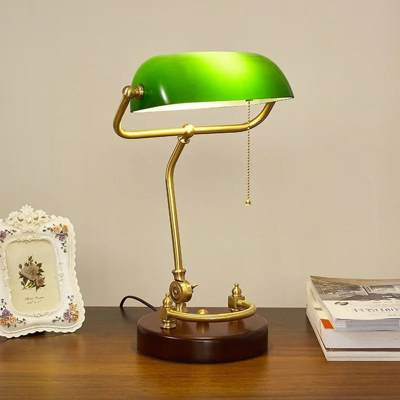 Classical retro vintage metal wood bank table lamp led e27 green lampshade art decor home bedroom bedside study reading