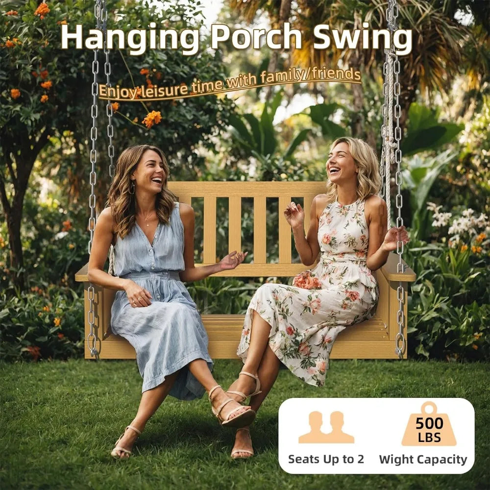 Patio wooden porch swing bench for courtyard & garden heavy duty 800 lbs chair with hanging chains outdoors yar