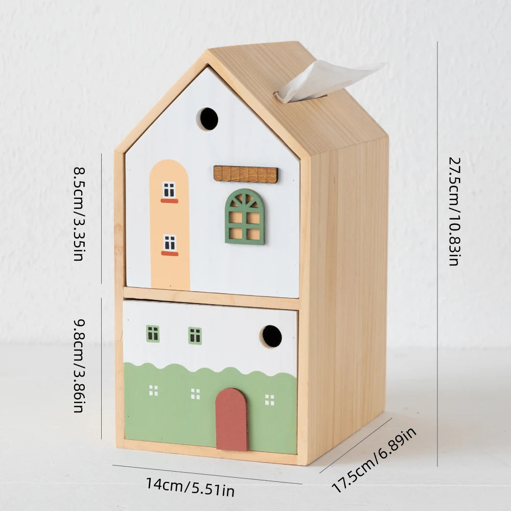 Wood storage box cute house desk drawer organizer large capacity pencil holder makeup brush stationery home office