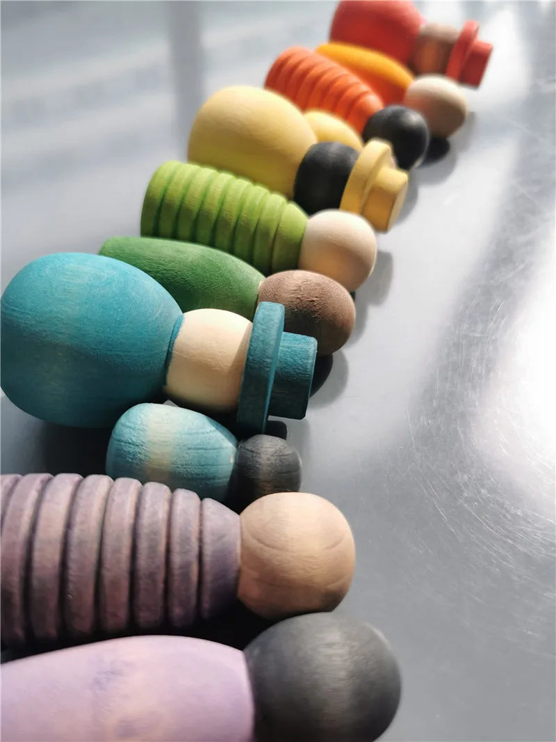Wooden montessori toys handmade rainbow peg dolls together stacking figurines blocks for children open-ended play - game