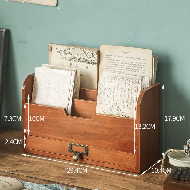 Retro wooden desk storage box multi-layer doll figure display stand desktop drawer type cosmetic jewelry decoration