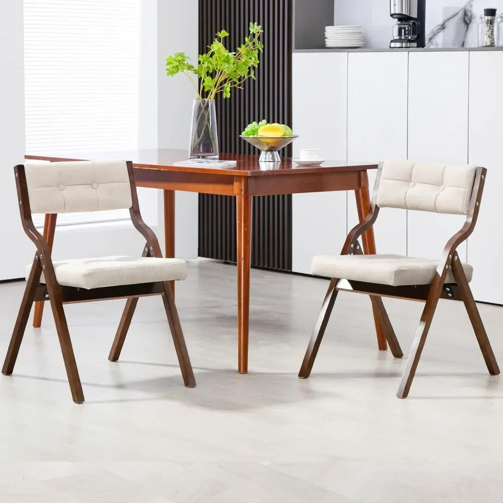 Folding chairs with cushion wooden padded 2 pack portable and assembled dining chair for guests