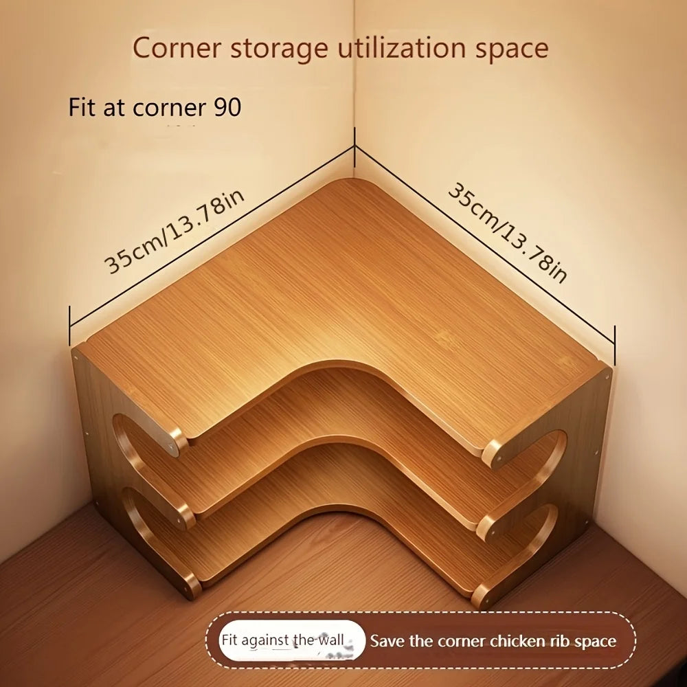 1pc multi-tier bamboo corner desk shelf - natural wood rectangular organizer for plants books & stationery