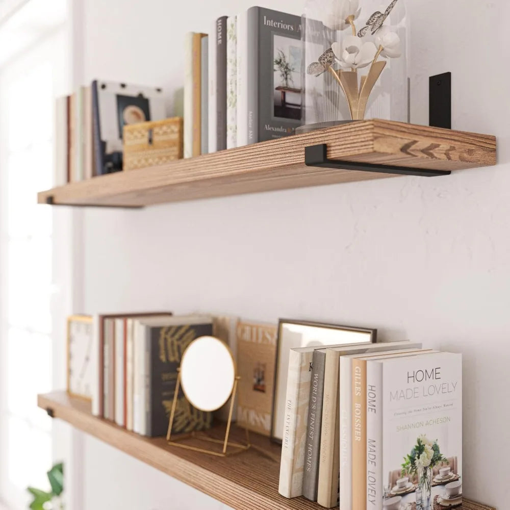 Rustic wooden floating shelves - 48 long 9.25 deep 1.5 thick wall bookshelf - united states / b0cpqmkxjn