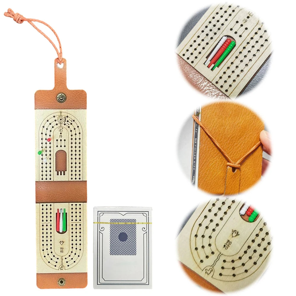 Classic cribbage board game set with 6 colorful pegs and deck of cards for family fun travel