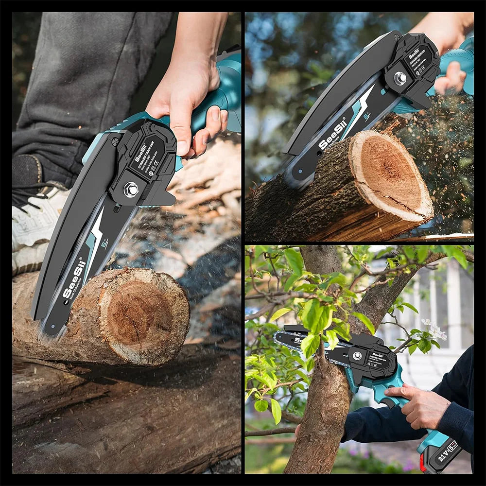 Seesii handheld electric power chain saw 6-inch mini chainsaw cordless tools for garden tree trimming wood cutting best