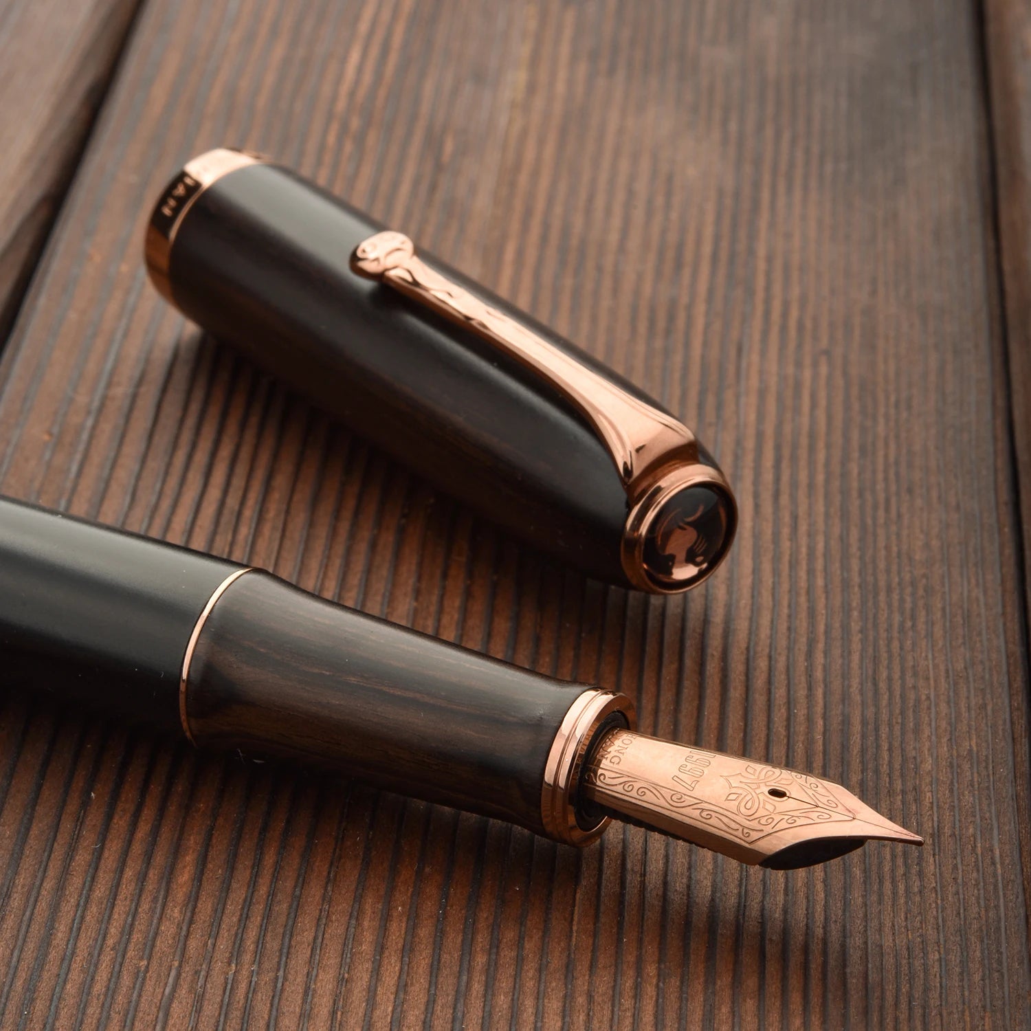 Hongdian a10 natural wooden fountain pen ef f nib brown black with converter office writing gift